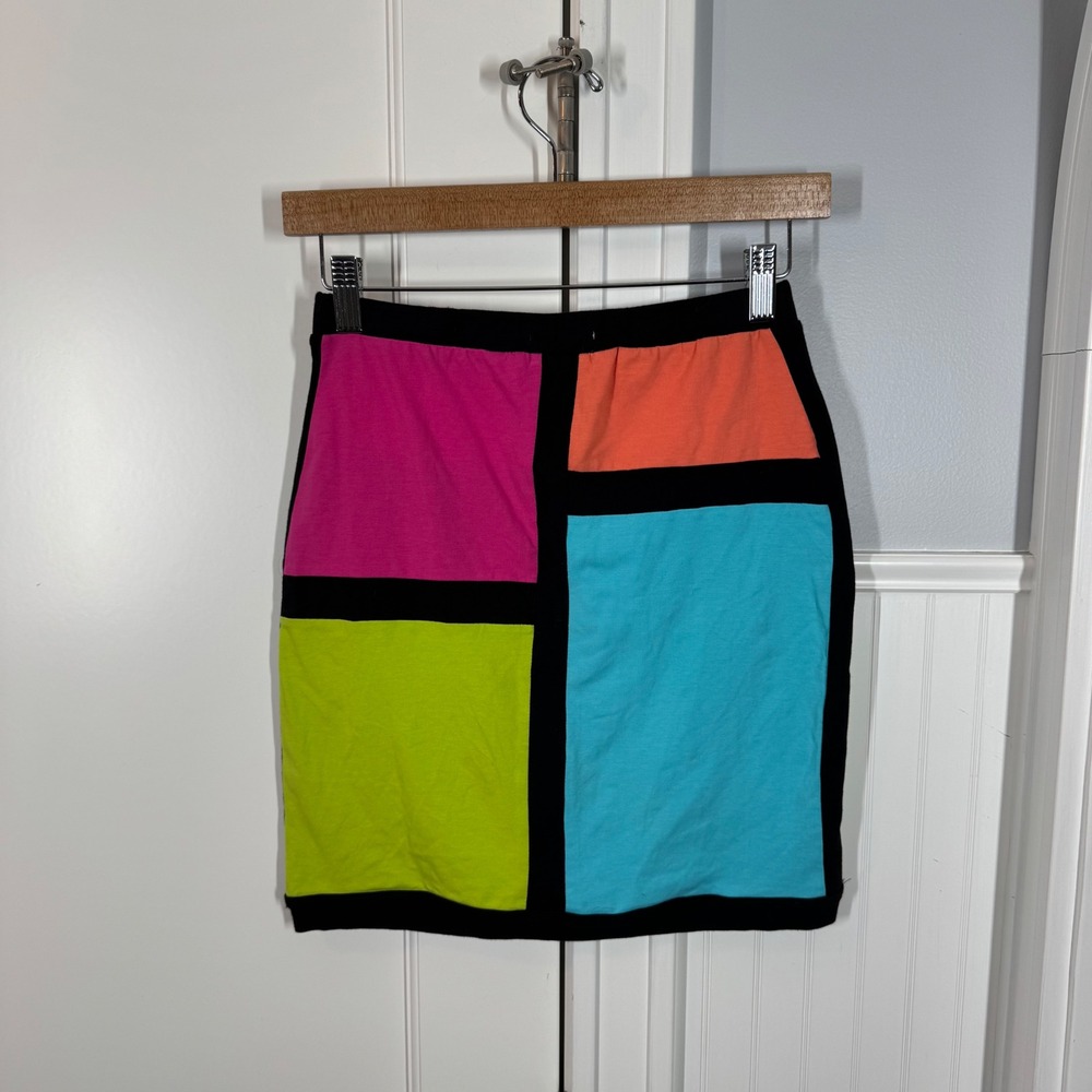 dELiA*s retro Neon Colorblock Metallic Rainbow Sequin Mini Skirt Size Medium - Picture 3 of 5